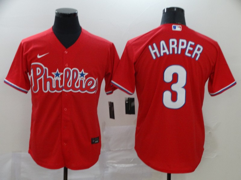 Men's Philadelphia Phillies #3 Bryce Harper Red Cool Base Stitched MLB Jersey
